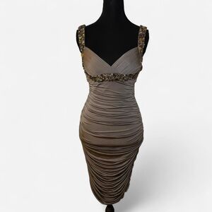 Cache Taupe Embellished Midi Dress